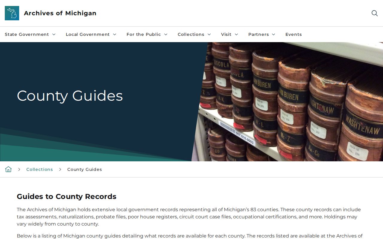 Archives of Michigan county guides for historical Mackinac arrest records